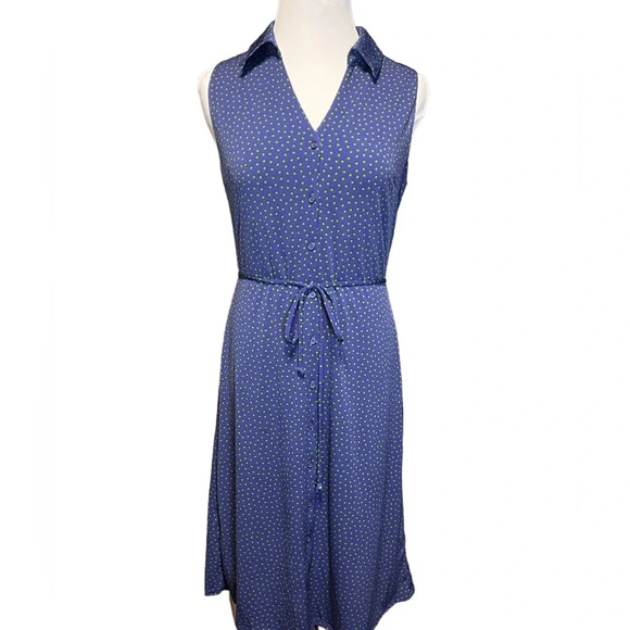 Nicole Miller Navy Dress with Green Polka Dots - Picture 2 of 10